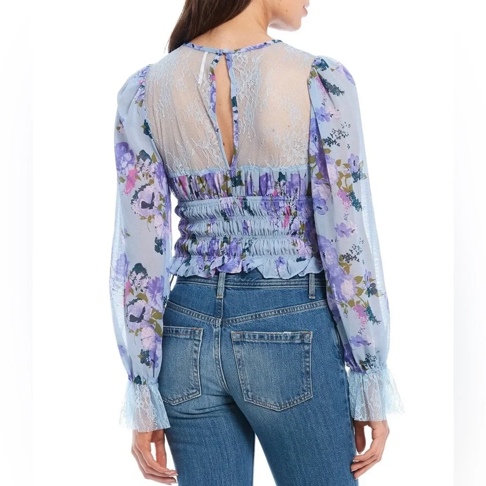 NWT $128R. Free People Daphne Smocked Lace Top
